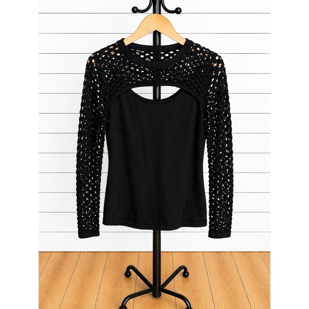 Crochet Cutout Shrug Long Sleeve Sweater Small